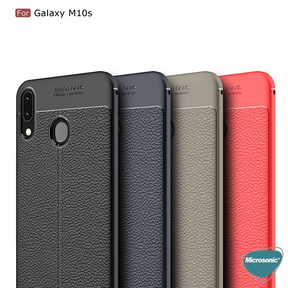 Microsonic Samsung Galaxy M10s Kılıf Deri Dokulu Silikon Kırmızı 5