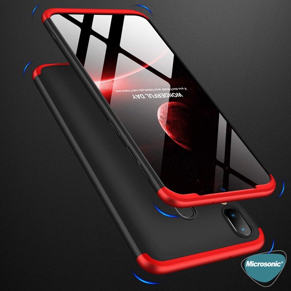 Microsonic Samsung Galaxy M10s Kılıf Double Dip 360 Protective Siyah Kırmızı 4