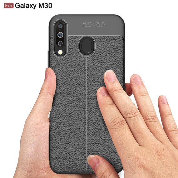 Microsonic Samsung Galaxy M30 Kılıf Deri Dokulu Silikon Siyah 4