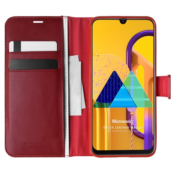 Microsonic Samsung Galaxy M30s Kılıf Delux Leather Wallet Kırmızı 1