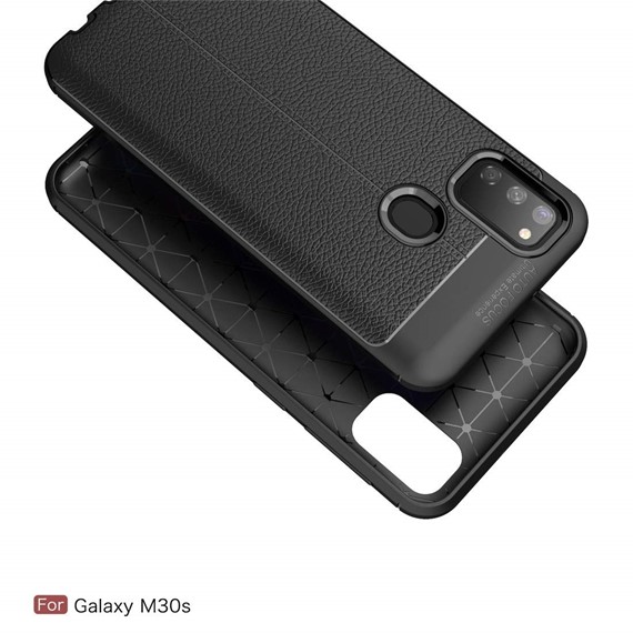 Microsonic Samsung Galaxy M30s Kılıf Deri Dokulu Silikon Lacivert 4
