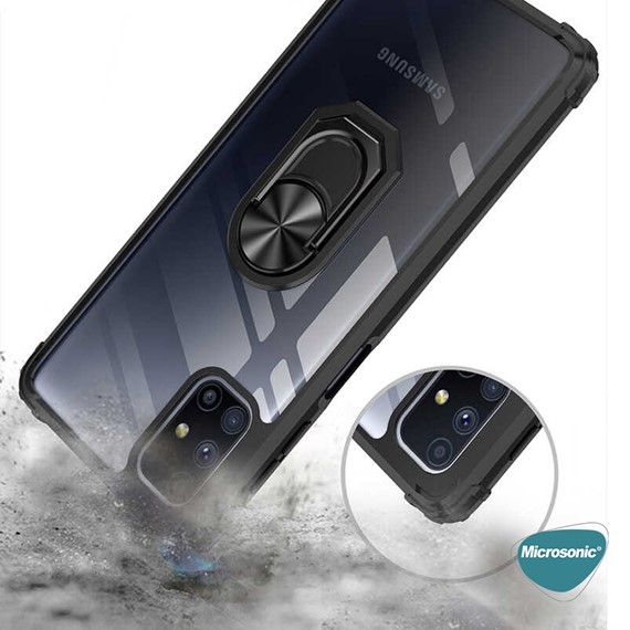 Microsonic Samsung Galaxy M51 Kılıf Grande Clear Ring Holder Siyah 4