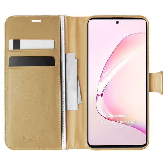 Microsonic Samsung Galaxy Note 10 Lite Kılıf Delux Leather Wallet Gold 1