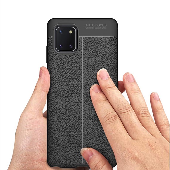 Microsonic Samsung Galaxy Note 10 Lite Kılıf Deri Dokulu Silikon Siyah 4