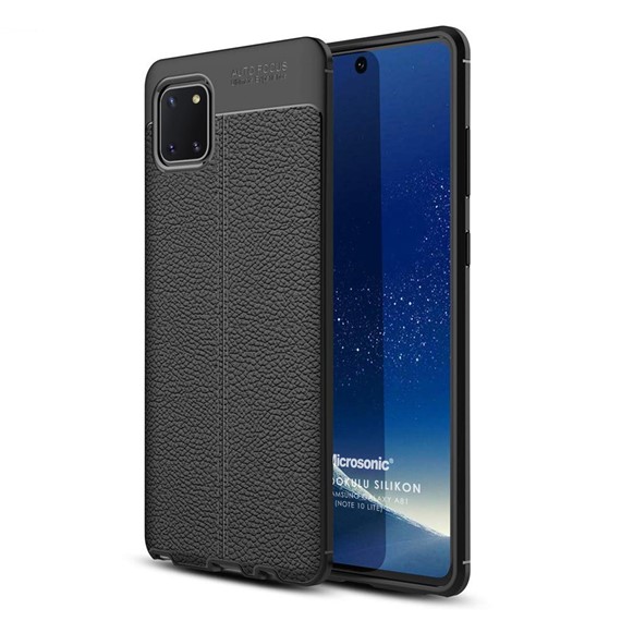 Microsonic Samsung Galaxy Note 10 Lite Kılıf Deri Dokulu Silikon Siyah 1