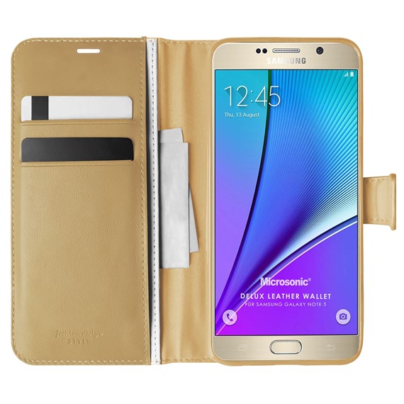 Microsonic Samsung Galaxy Note 5 Kılıf Delux Leather Wallet Gold 1