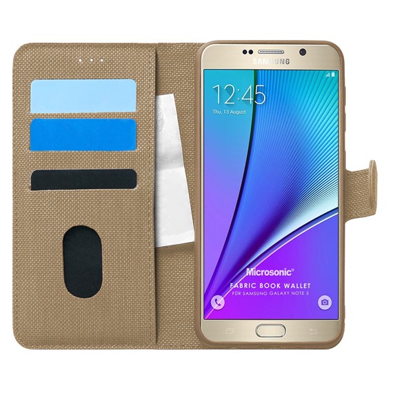 Microsonic Samsung Galaxy Note 5 Kılıf Fabric Book Wallet Gold 1