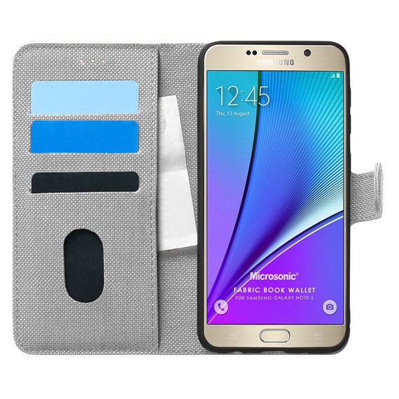 Microsonic Samsung Galaxy Note 5 Kılıf Fabric Book Wallet Gri 1