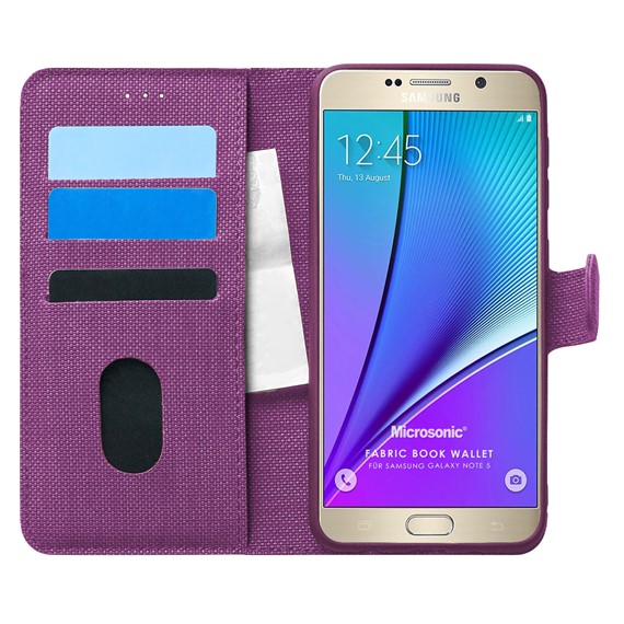 Microsonic Samsung Galaxy Note 5 Kılıf Fabric Book Wallet Mor 1