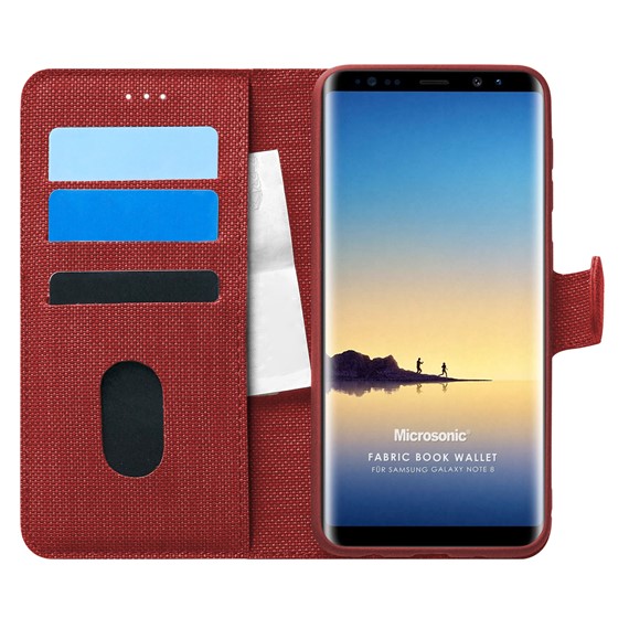 Microsonic Samsung Galaxy Note 8 Kılıf Fabric Book Wallet Kırmızı 1