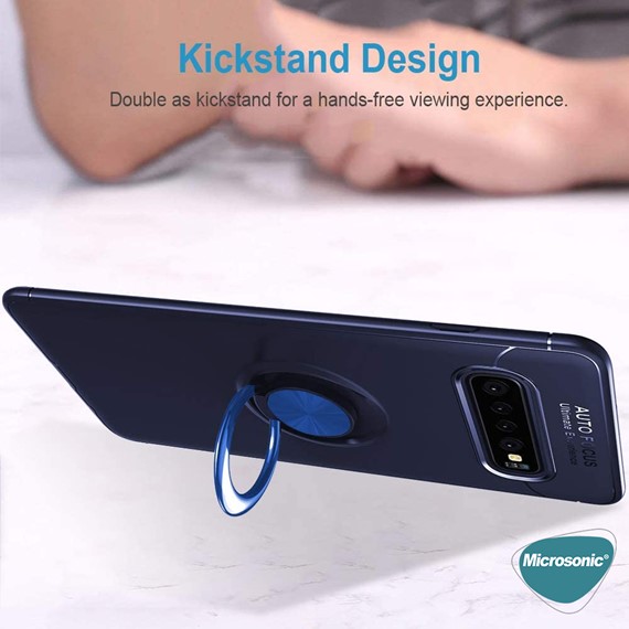 Microsonic Samsung Galaxy S10 Kılıf Kickstand Ring Holder Siyah 4