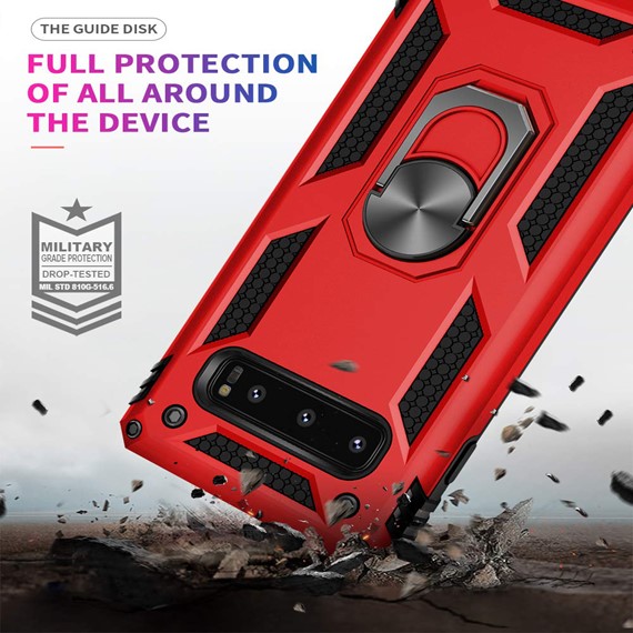 Microsonic Samsung Galaxy S10 Plus Kılıf Military Ring Holder Kırmızı 3