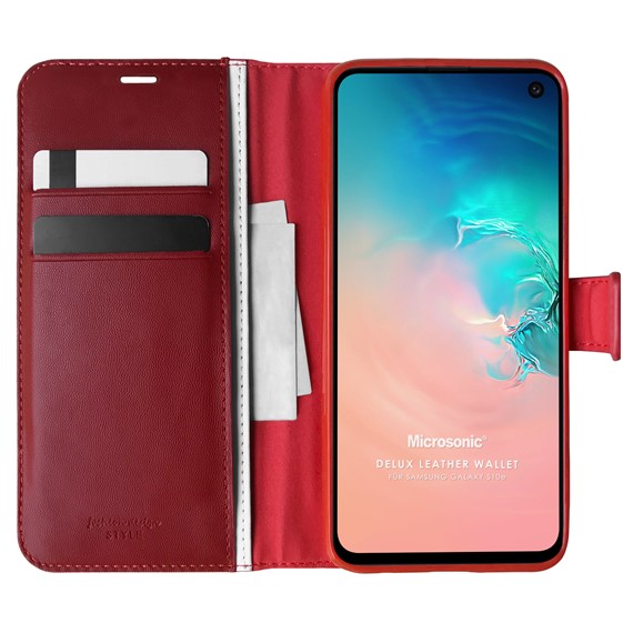 Microsonic Samsung Galaxy S10e Kılıf Delux Leather Wallet Kırmızı 1