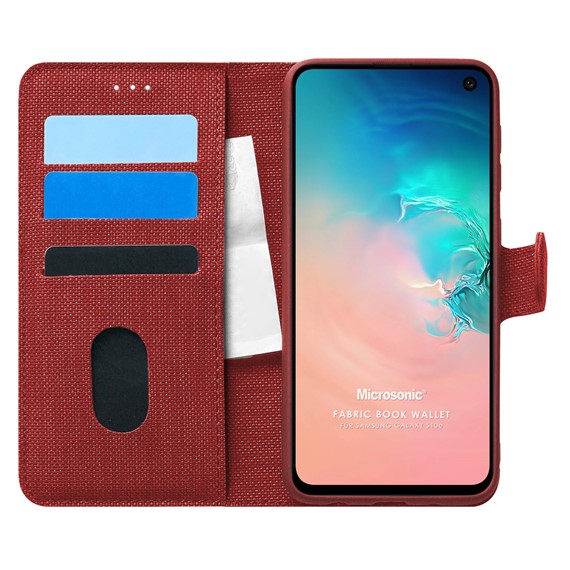 Microsonic Samsung Galaxy S10E Kılıf Fabric Book Wallet Kırmızı 1