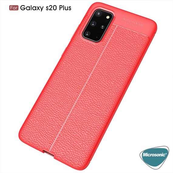 Microsonic Samsung Galaxy S20 Plus Kılıf Deri Dokulu Silikon Kırmızı 3