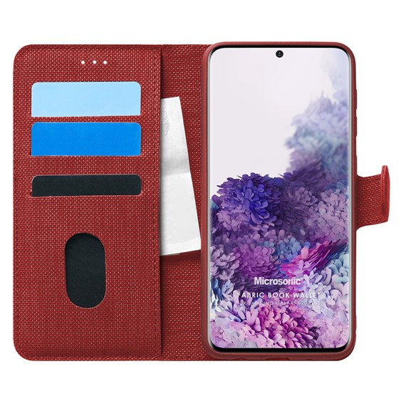 Microsonic Samsung Galaxy S20 Plus Kılıf Fabric Book Wallet Kırmızı 1