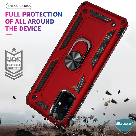 Microsonic Samsung Galaxy S20 Plus Kılıf Military Ring Holder Kırmızı 3