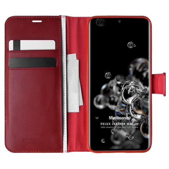 Microsonic Samsung Galaxy S20 Ultra Kılıf Delux Leather Wallet Kırmızı 1