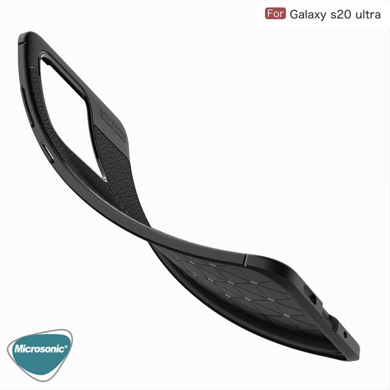 Microsonic Samsung Galaxy S20 Ultra Kılıf Deri Dokulu Silikon Lacivert 4
