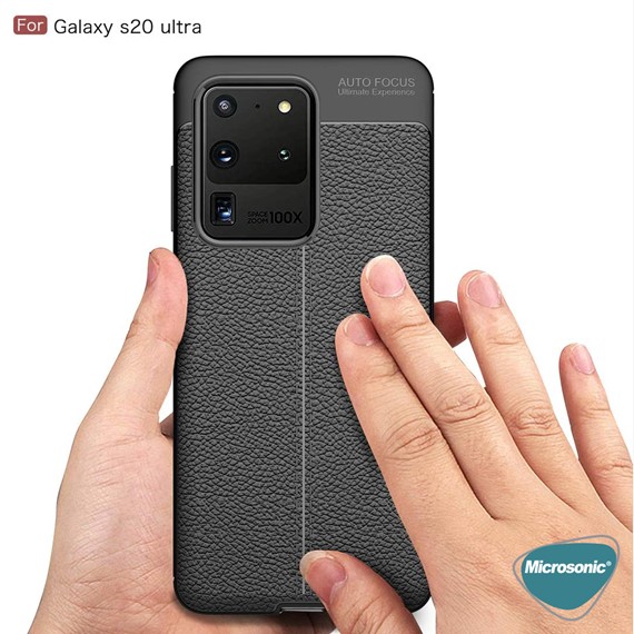 Microsonic Samsung Galaxy S20 Ultra Kılıf Deri Dokulu Silikon Kırmızı 5