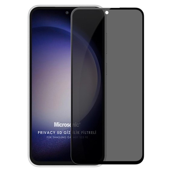 Microsonic Samsung Galaxy S23 FE Privacy 5D Gizlilik Filtreli Cam Ekran Koruyucu Siyah 1