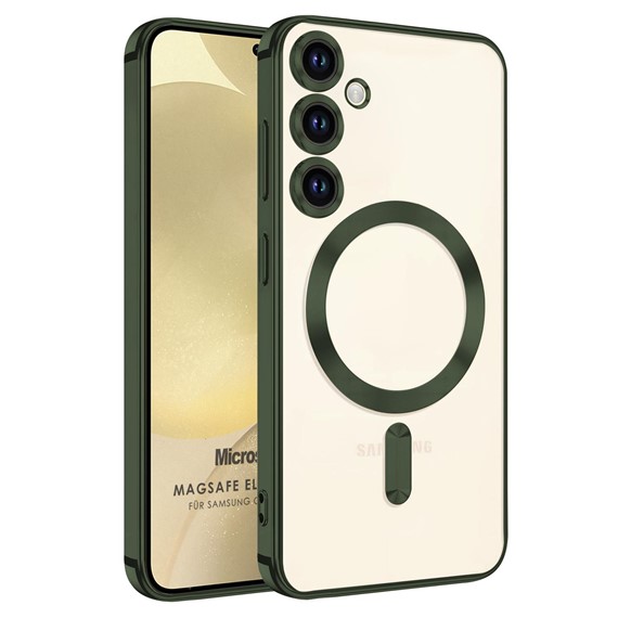 Microsonic Samsung Galaxy S24 Kılıf MagSafe Luxury Electroplate Koyu Yeşil 1