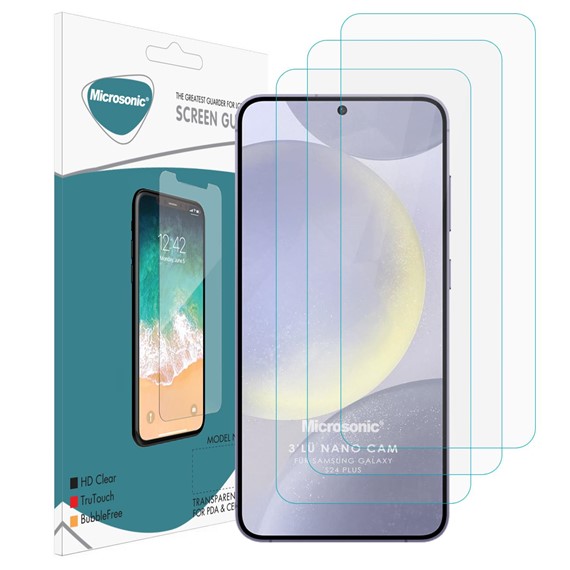 Microsonic Samsung Galaxy S24 Plus Screen Protector Nano Glass Cam Ekran Koruyucu 3 lü Paket 2