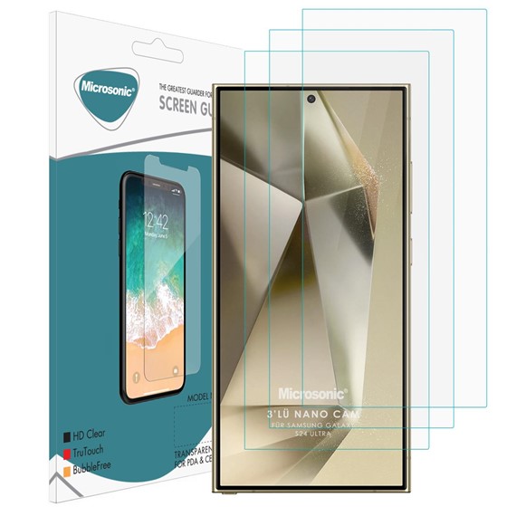 Microsonic Samsung Galaxy S24 Ultra Screen Protector Nano Glass Cam Ekran Koruyucu 3 lü Paket 2