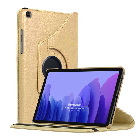 Microsonic Samsung Galaxy Tab A7 T500 Kılıf 360 Rotating Stand Deri Gold 1