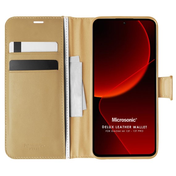Microsonic Xiaomi Mi 13T Pro Kılıf Delux Leather Wallet Gold 1