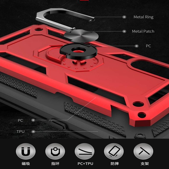 Microsonic Xiaomi Mi 9 Kılıf Military Ring Holder Kırmızı 5