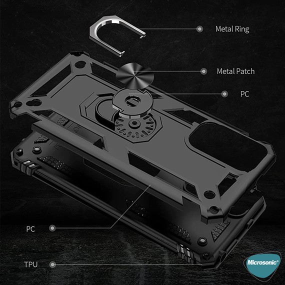 Microsonic Xiaomi Redmi Note 11 Kılıf Military Ring Holder Siyah 5