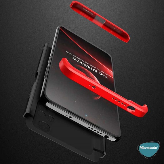 Microsonic Xiaomi Poco X4 Pro 5G Kılıf Double Dip 360 Protective Siyah Kırmızı 3