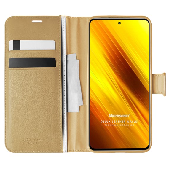 Microsonic Xiaomi Poco X3 NFC Kılıf Delux Leather Wallet Gold 1
