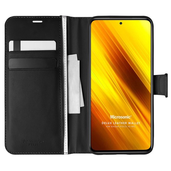 Microsonic Xiaomi Poco X3 NFC Kılıf Delux Leather Wallet Siyah 1