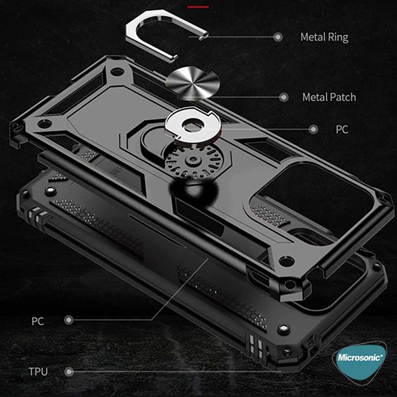 Microsonic Xiaomi Redmi 10C Kılıf Military Ring Holder Gold 6