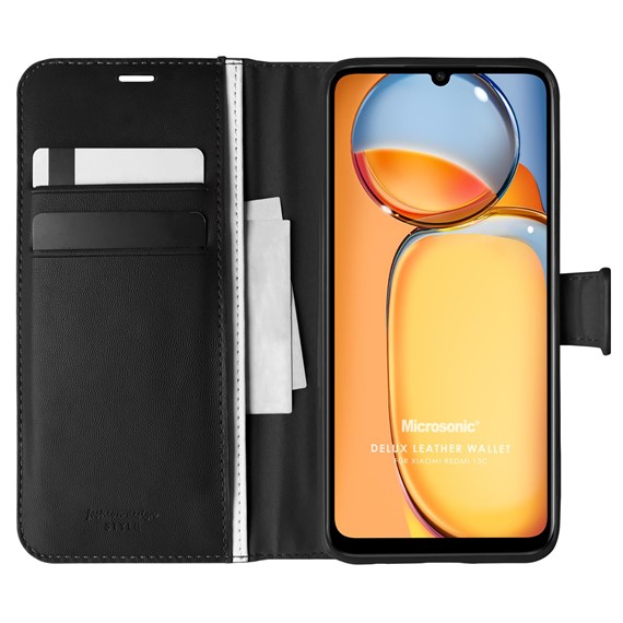 Microsonic Xiaomi Redmi 13C Kılıf Delux Leather Wallet Siyah 1