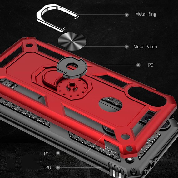 Microsonic Xiaomi Redmi 7 Kılıf Military Ring Holder Kırmızı 5