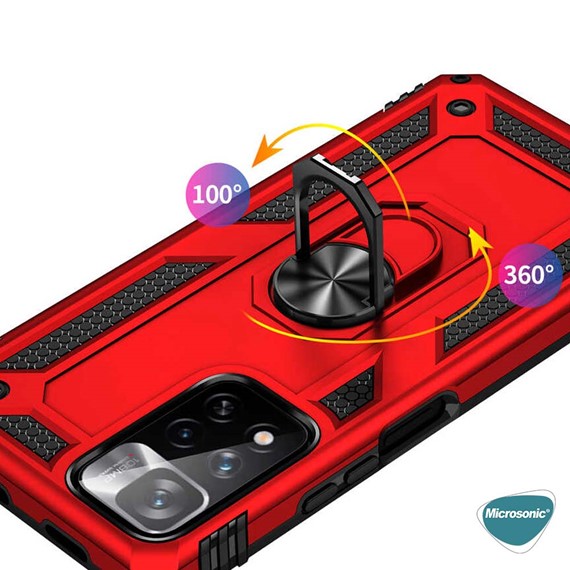 Microsonic Xiaomi Redmi Note 11 Kılıf Military Ring Holder Kırmızı 6