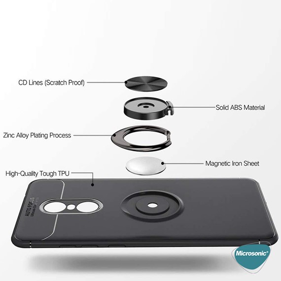 Microsonic Xiaomi Redmi Note 4X Kılıf Kickstand Ring Holder Siyah Rose 5