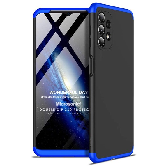 Microsonic Samsung Galaxy A32 4G Kılıf Double Dip 360 Protective Siyah Mavi 1