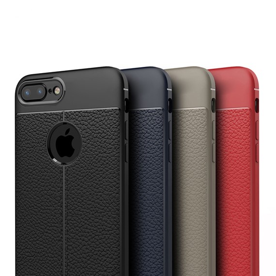 Microsonic Apple iPhone 8 Plus Kılıf Deri Dokulu Silikon Siyah 5