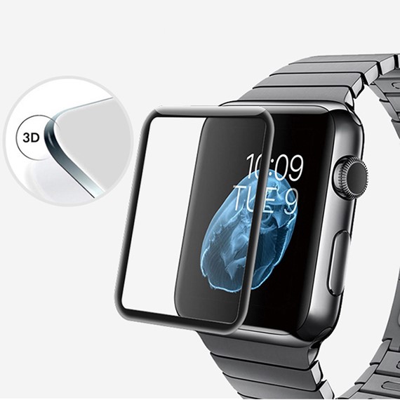 Microsonic Apple Watch Series 3 38mm 3D Kavisli Temperli Cam Full Ekran koruyucu Kırılmaz Film Siyah 3