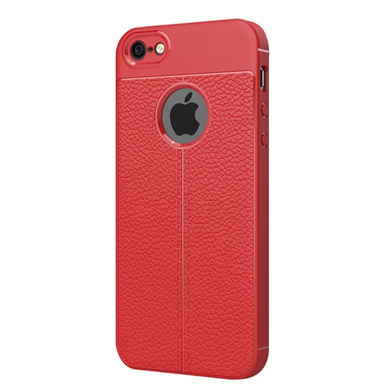 Microsonic Apple iPhone 5 5S Kılıf Deri Dokulu Silikon Kırmızı 2