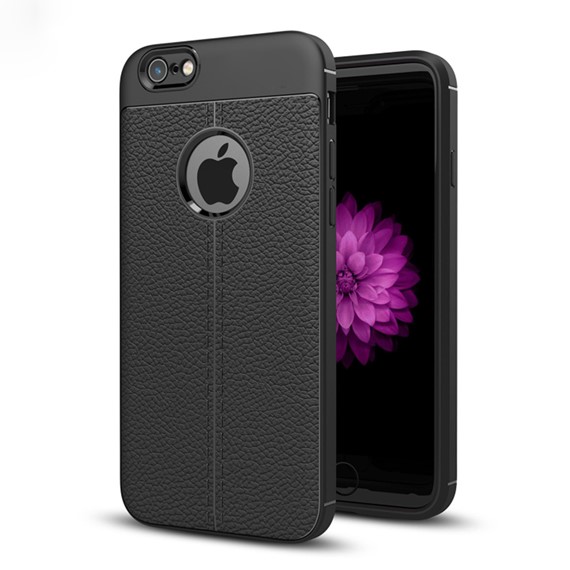 Microsonic Apple iPhone 6 Plus Kılıf Deri Dokulu Silikon Siyah 1