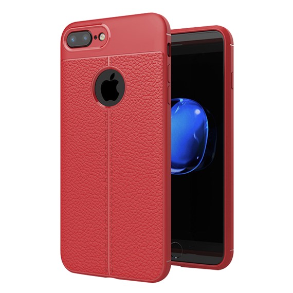 Microsonic Apple iPhone 7 Plus Kılıf Deri Dokulu Silikon Kırmızı 1