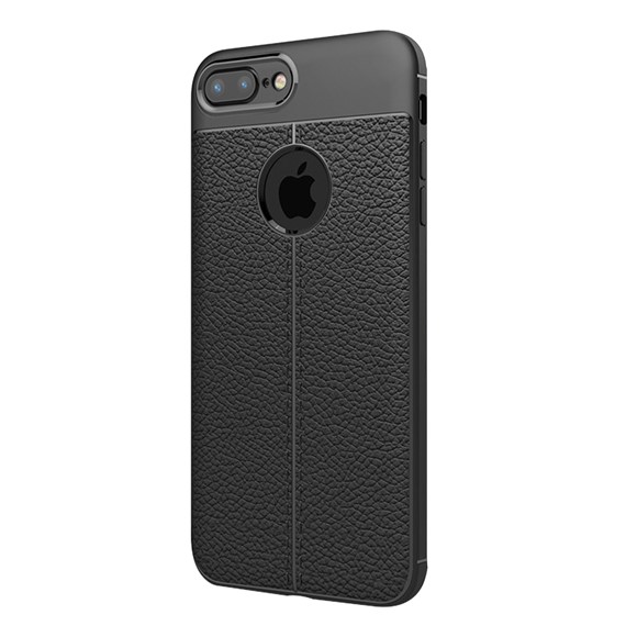 Microsonic Apple iPhone 8 Plus Kılıf Deri Dokulu Silikon Siyah 2