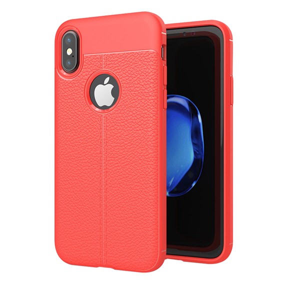 Microsonic Apple iPhone X Kılıf Deri Dokulu Silikon Kırmızı 1