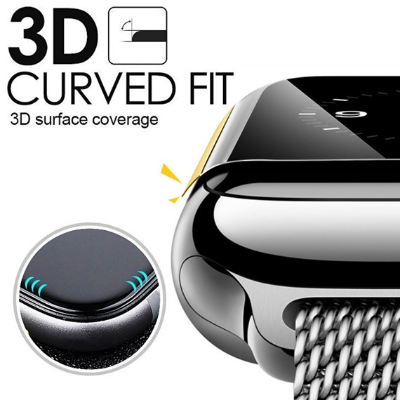 Microsonic Apple Watch Series 2 42mm 3D Kavisli Temperli Cam Full Ekran koruyucu Kırılmaz Film Siyah 3