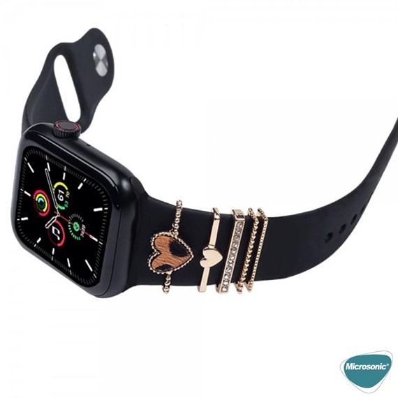 Microsonic Apple Watch Ultra 2 Kordon Süsü Charm İnci Kalp Rose Gold 6